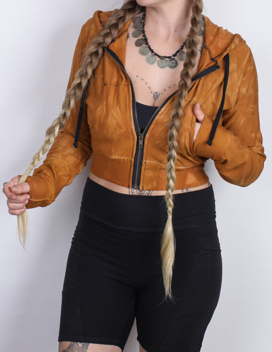 Orange Bamboo Fleece Crop Hoodie