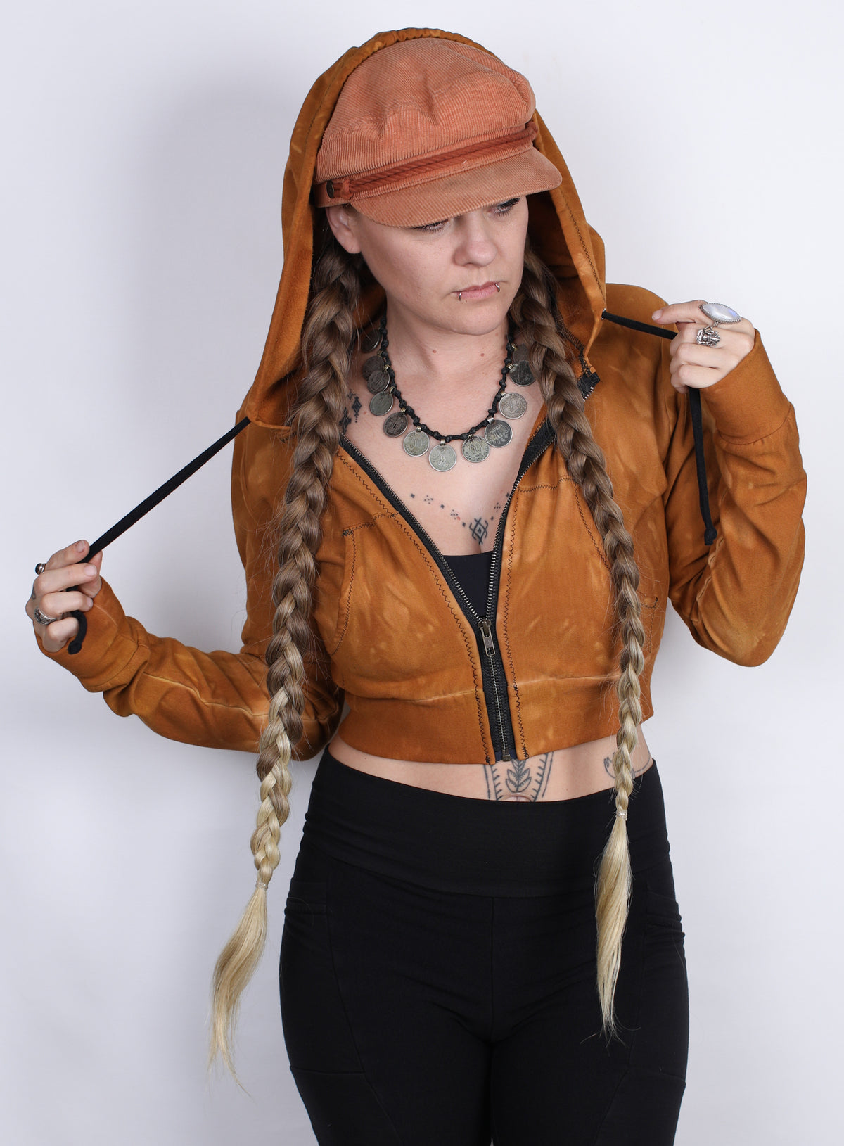 Orange Bamboo Fleece Crop Hoodie