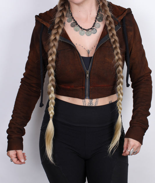 S- Brown Lava Bamboo Crop Hoodie