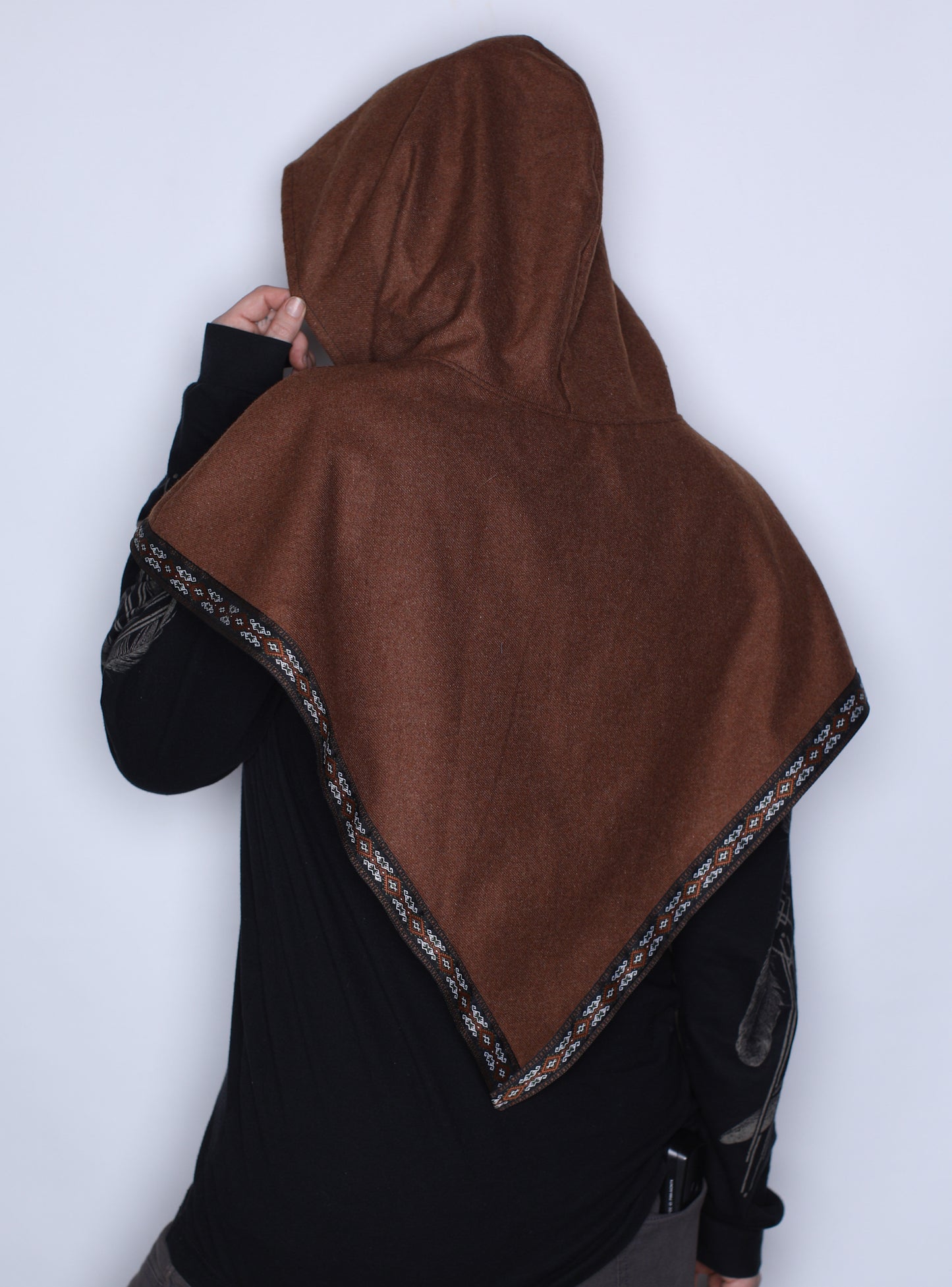 Brown Wool Hooded Shawl