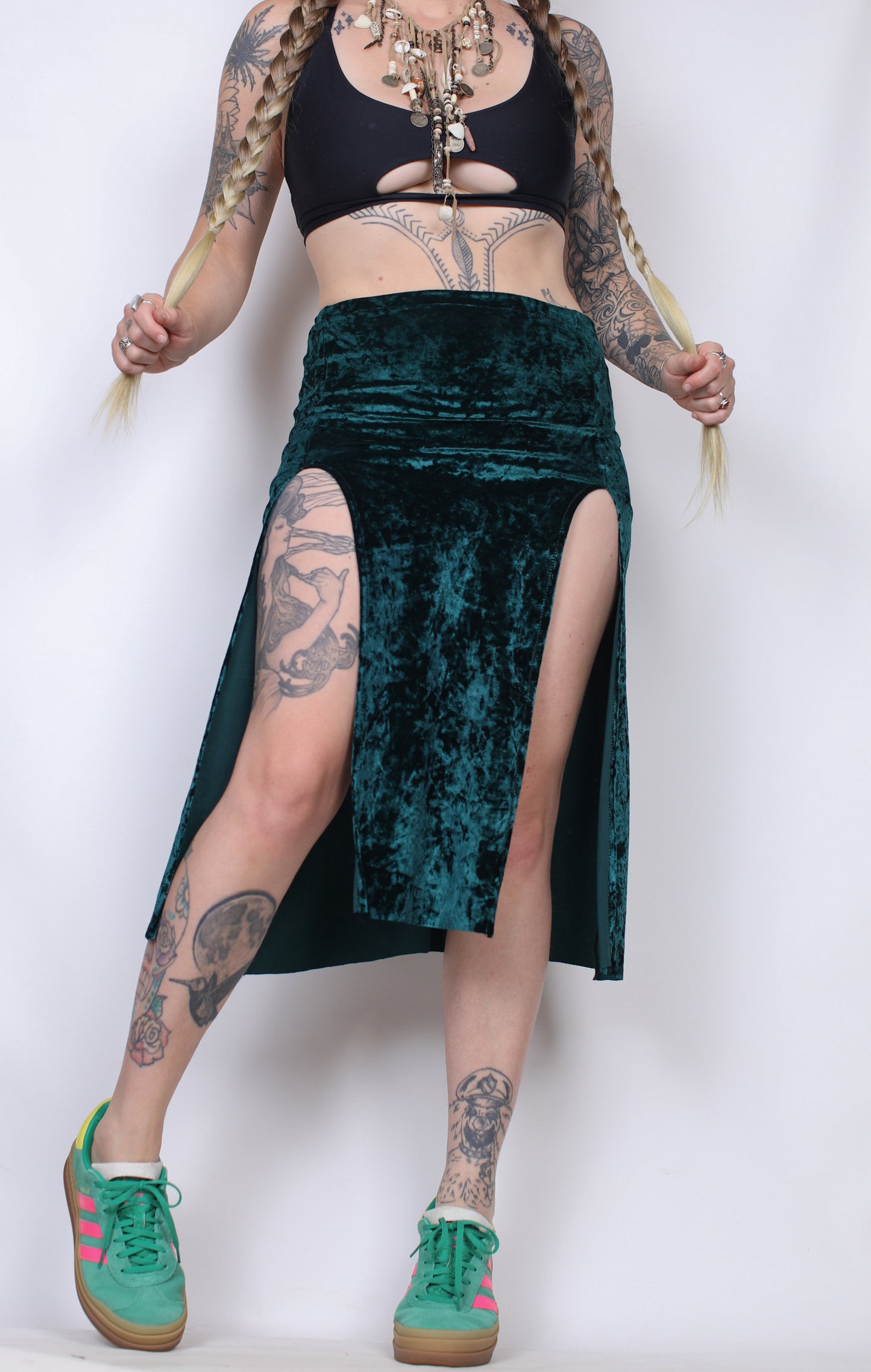 Emerald Velvet Short Slit Skirt