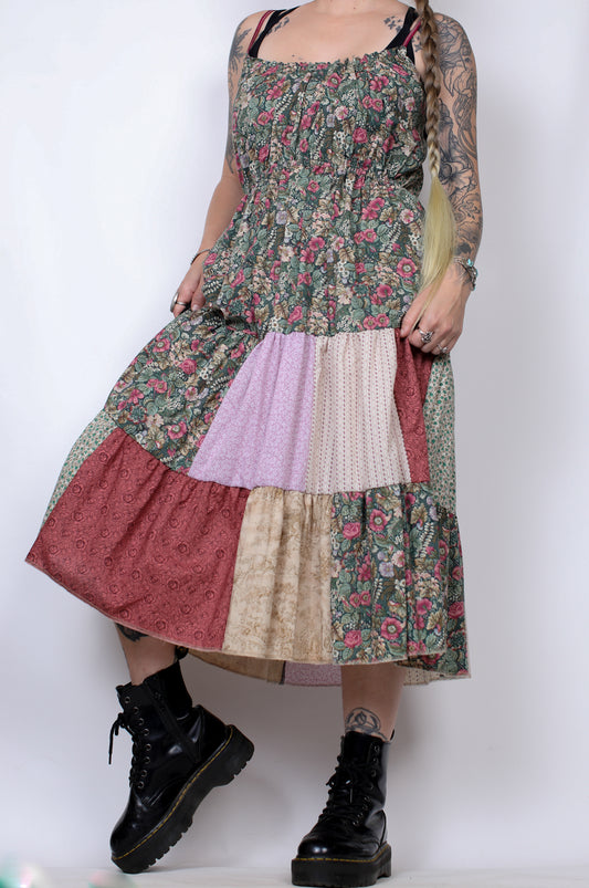 Maroon and Greens Ruffle Dress