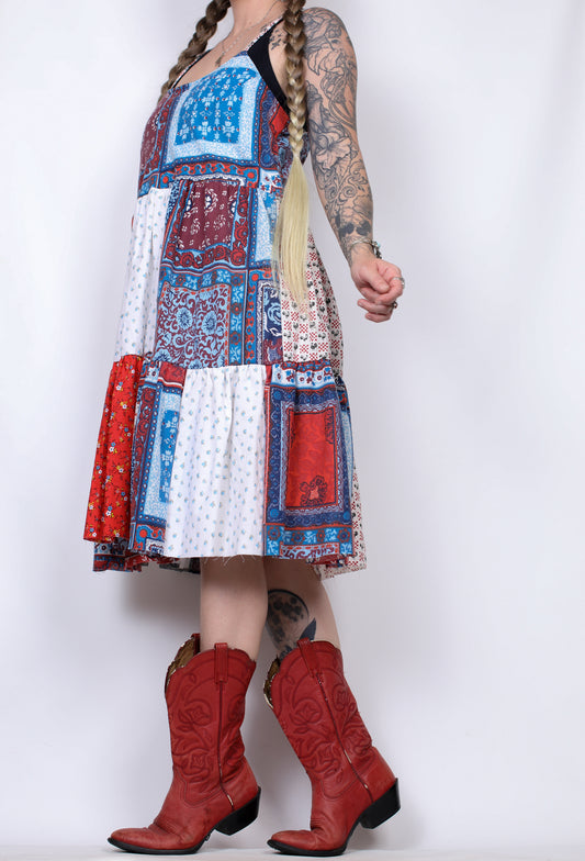 L - Reds and Blues Ruffle Dress