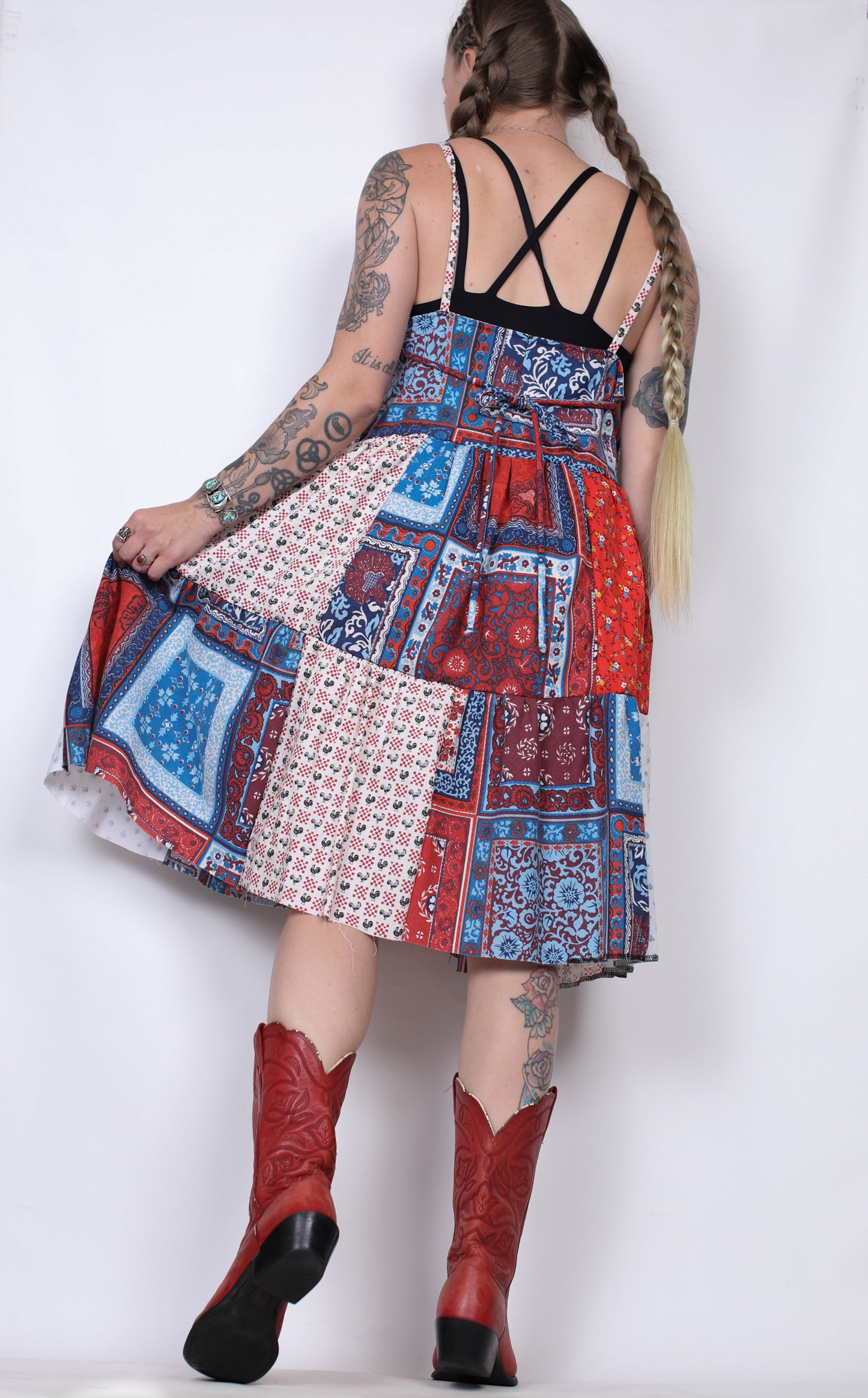 L - Reds and Blues Ruffle Dress