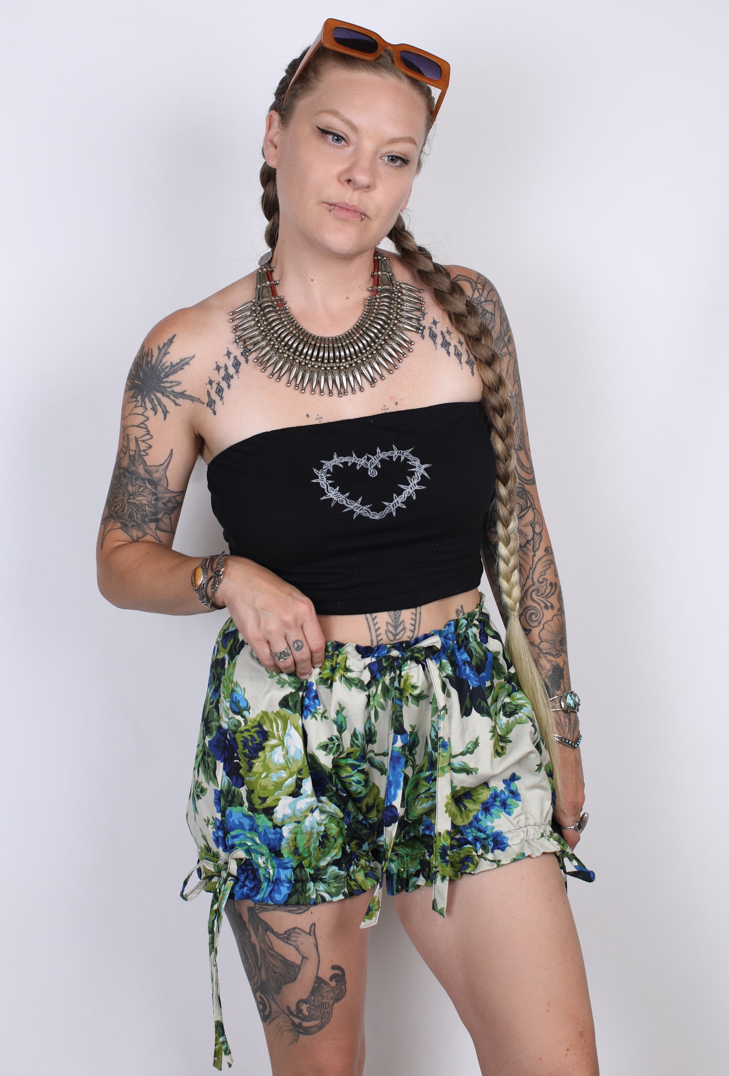 Blue-Green Floral Bloomer Shorts