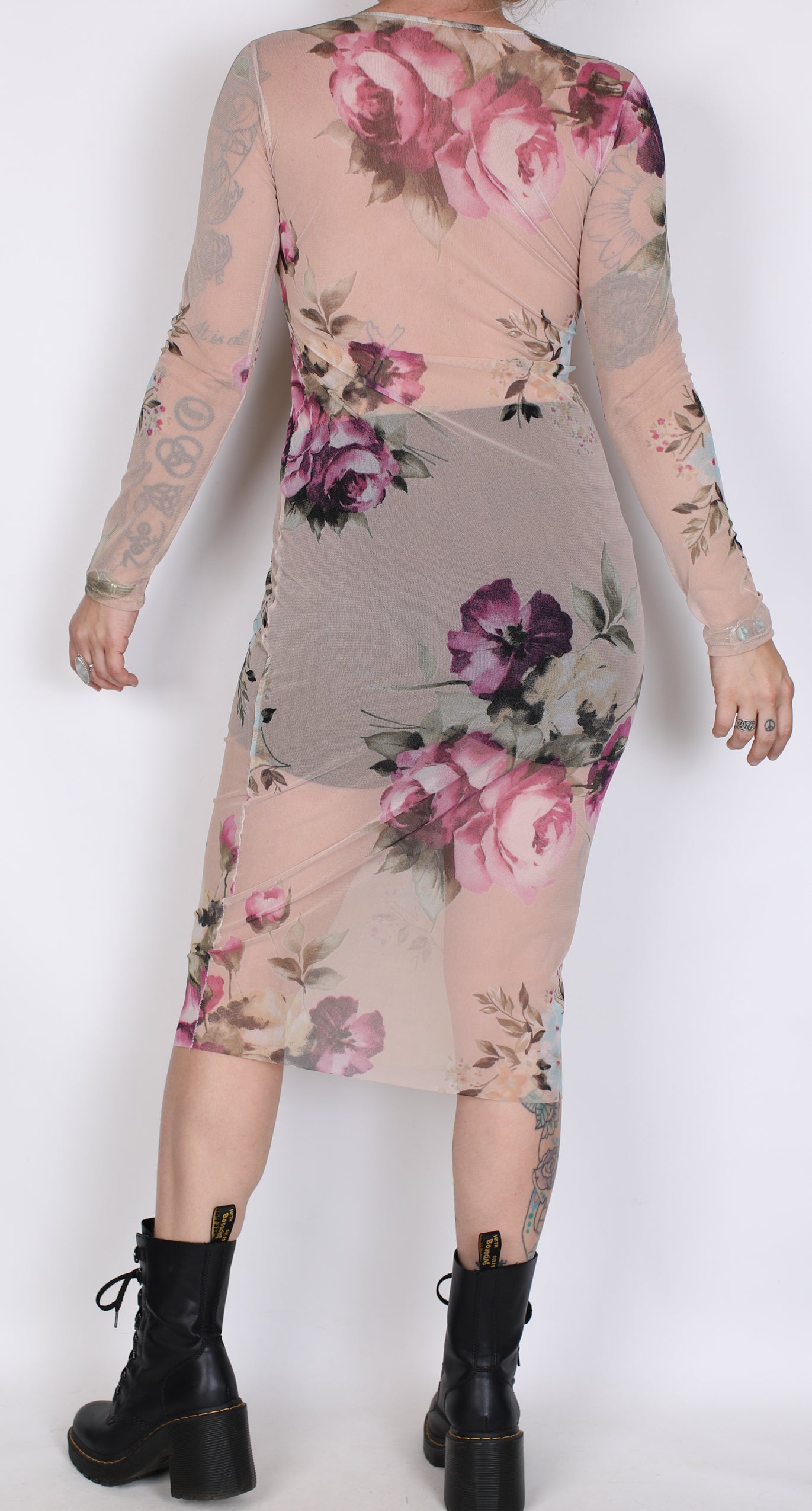 Nude Floral Mesh Dress