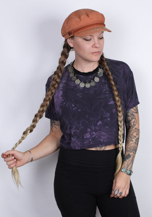 L- Purple Hemp Bamboo Crop Tee