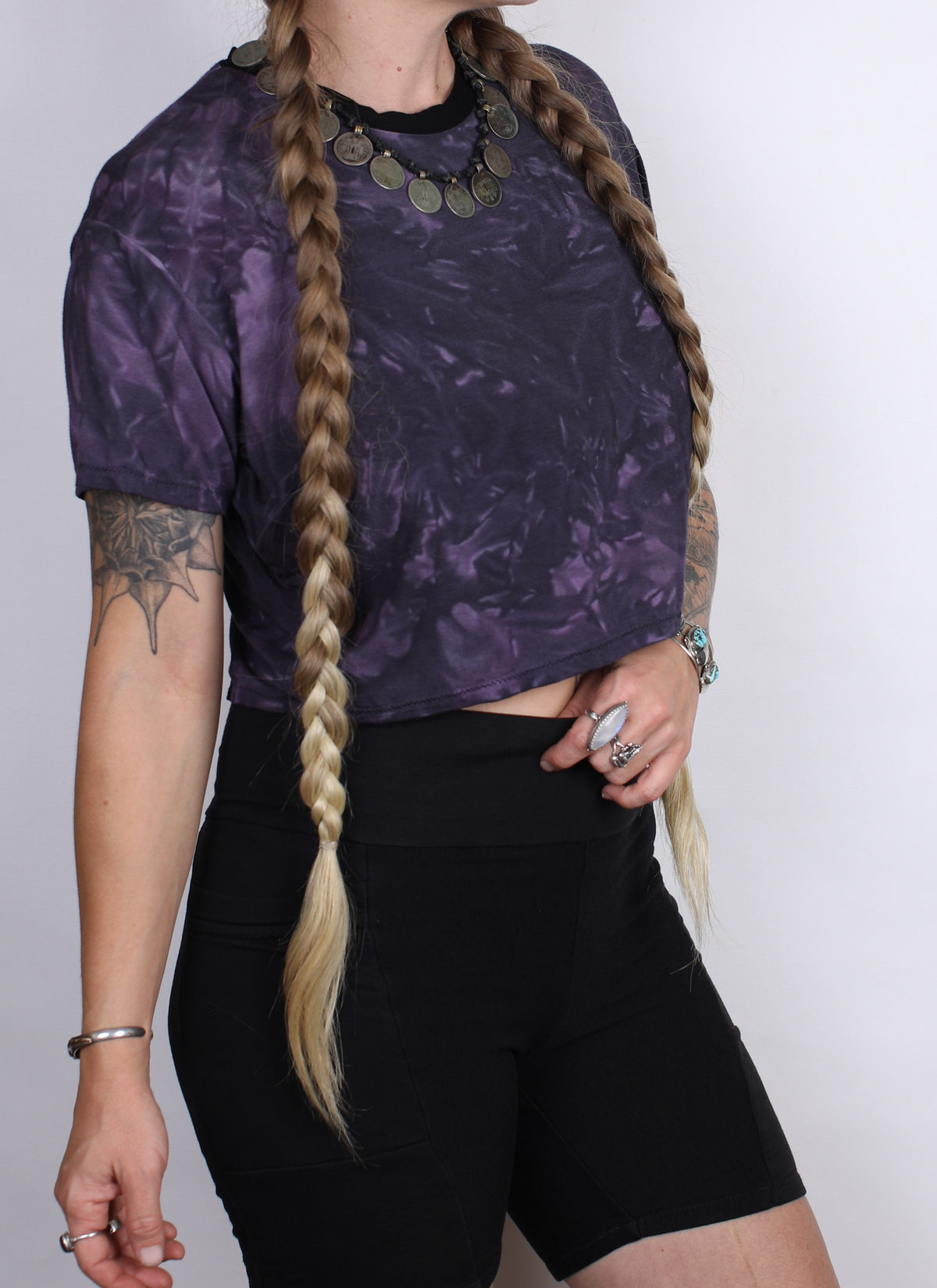 L- Purple Hemp Bamboo Crop Tee