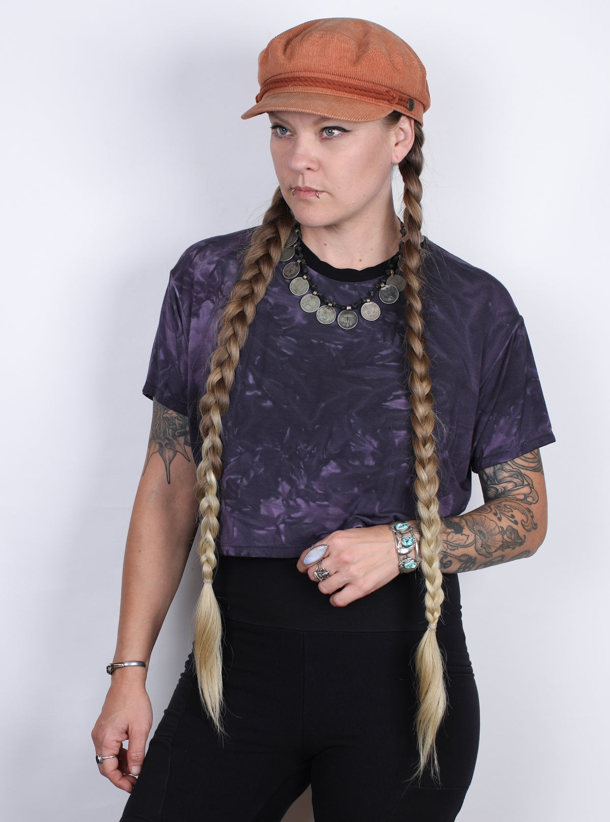 L- Purple Hemp Bamboo Crop Tee