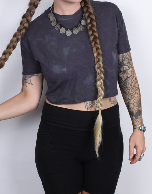 S - Blue Hemp Bamboo Crop Tee