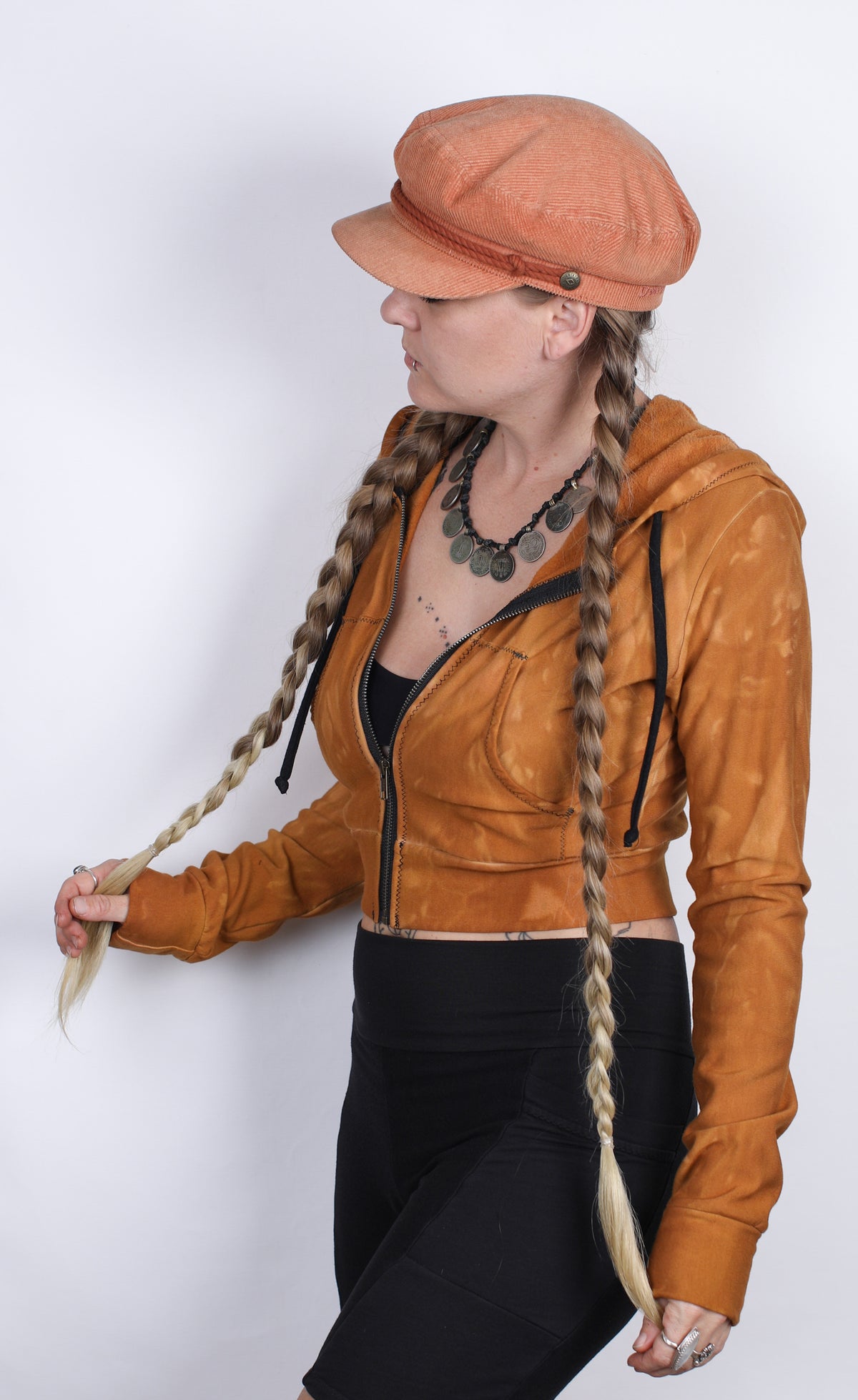 Orange Bamboo Fleece Crop Hoodie