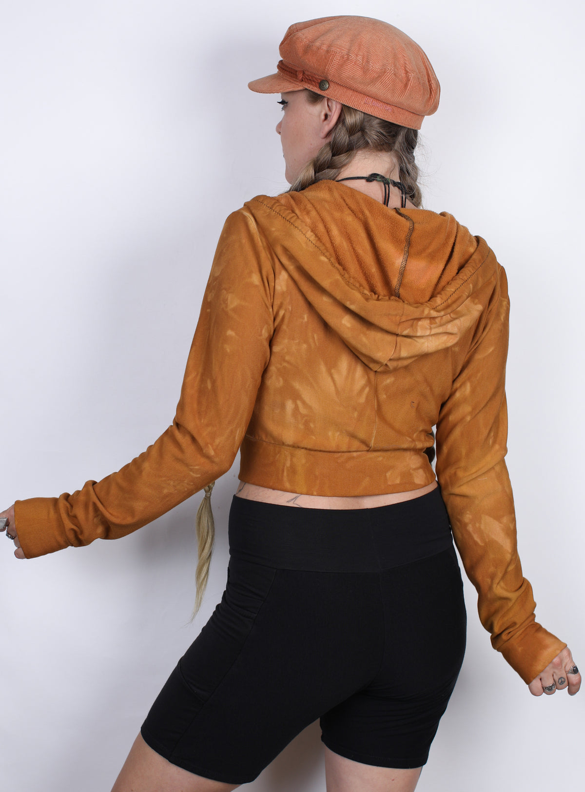 Orange Bamboo Fleece Crop Hoodie