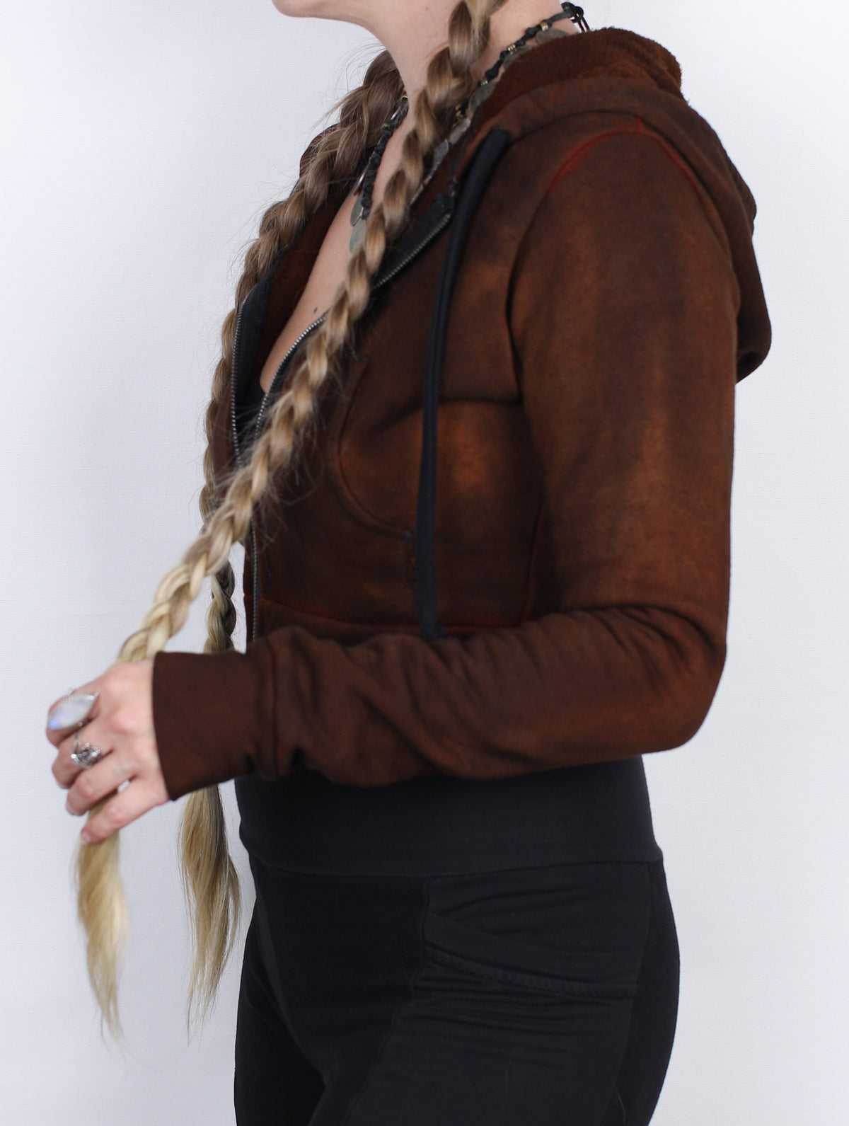 S- Brown Lava Bamboo Crop Hoodie