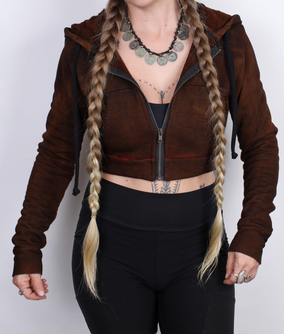 S- Brown Lava Bamboo Crop Hoodie