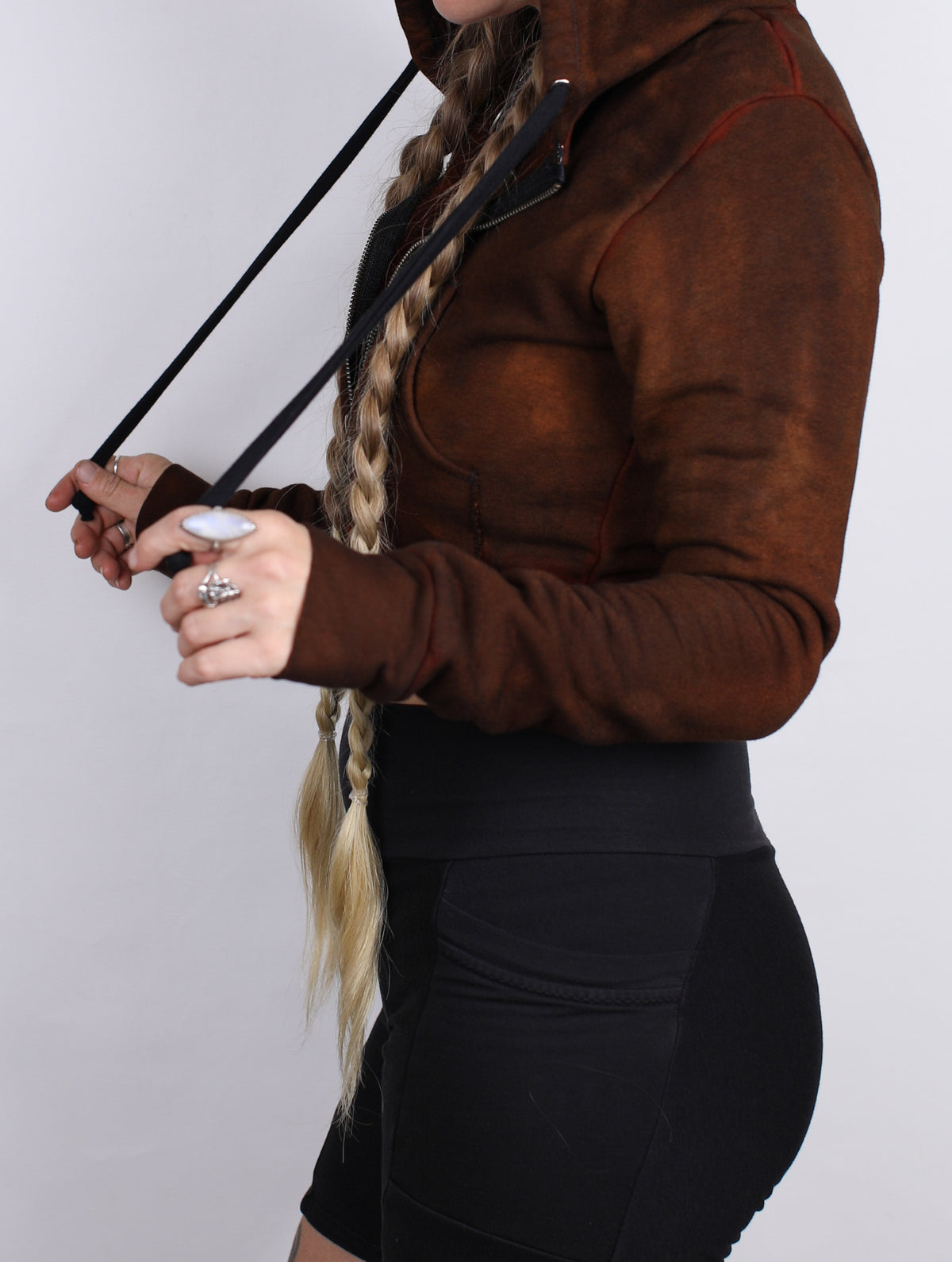S- Brown Lava Bamboo Crop Hoodie