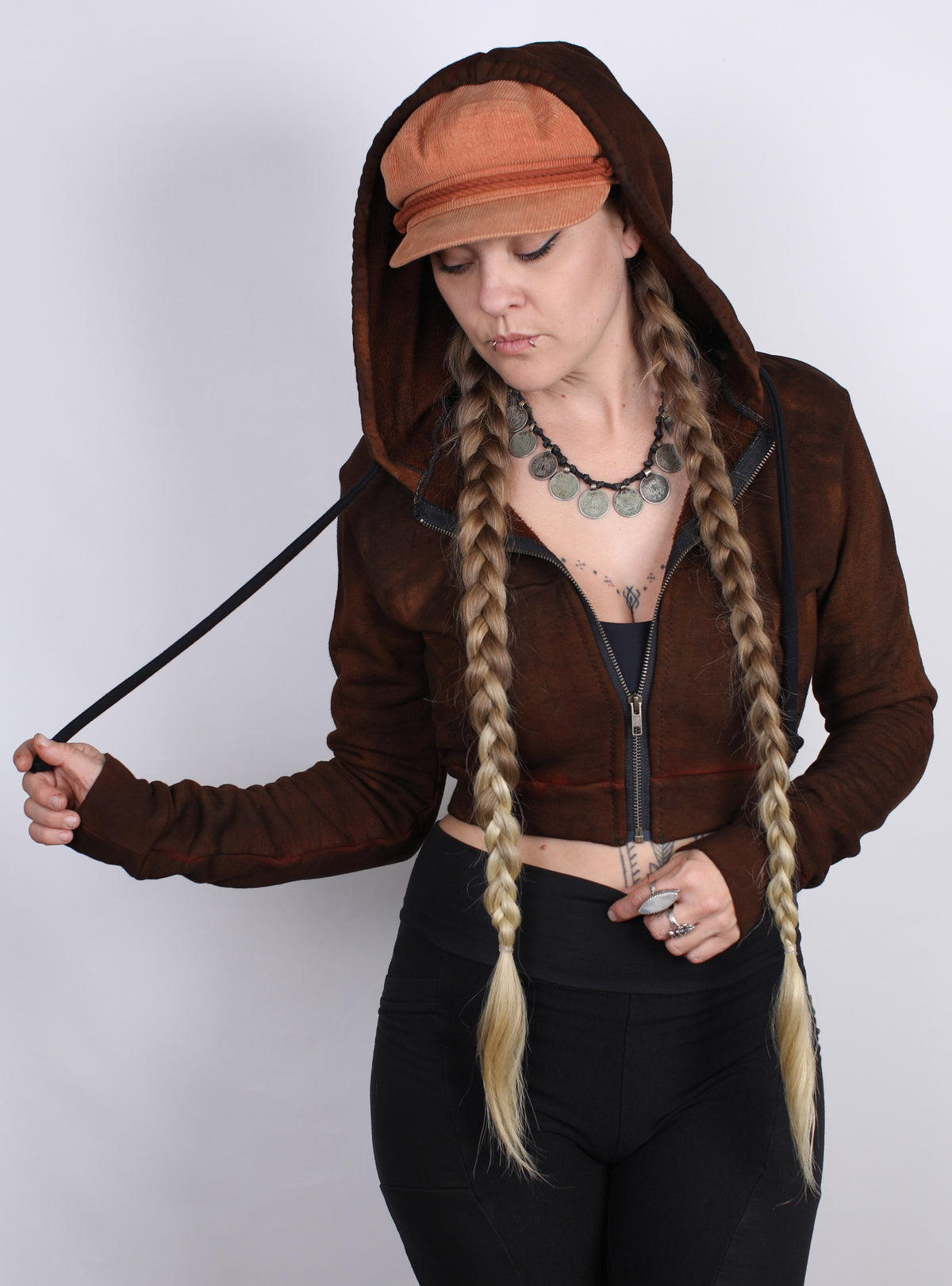 S- Brown Lava Bamboo Crop Hoodie
