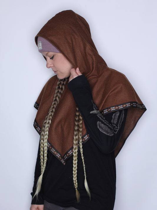 Brown Wool Hooded Shawl