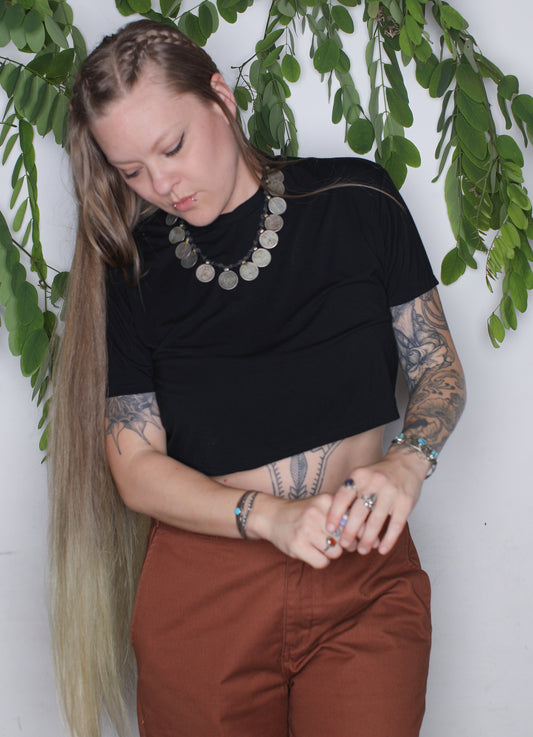 Black Bamboo Jersey Crop Tee