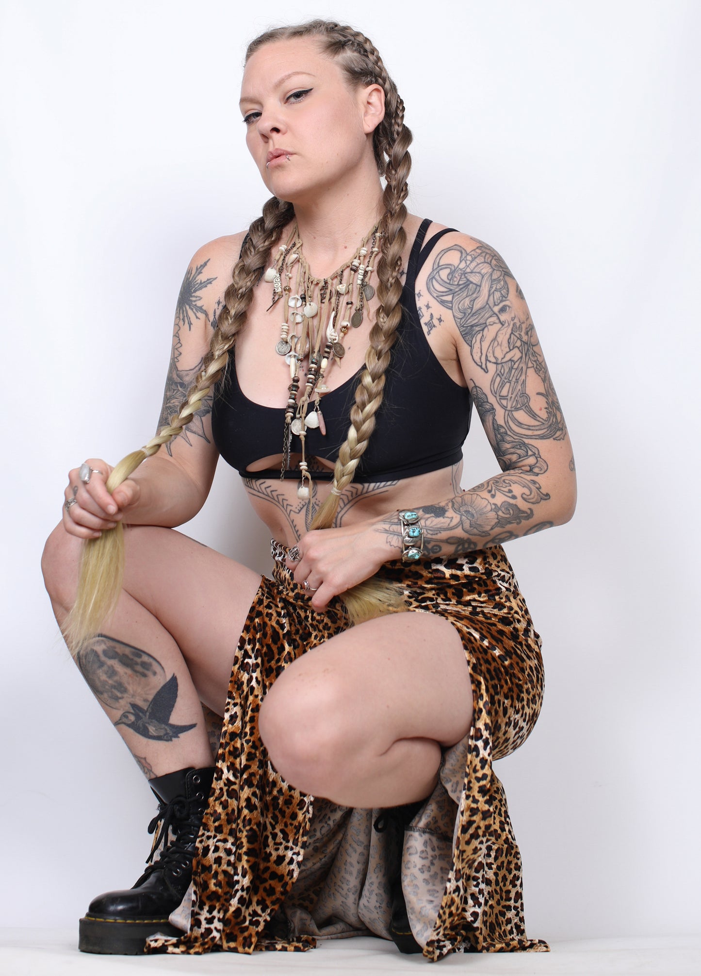 Leopard Velvet Slit Skirt