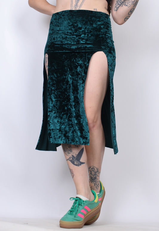 Emerald Velvet Short Slit Skirt