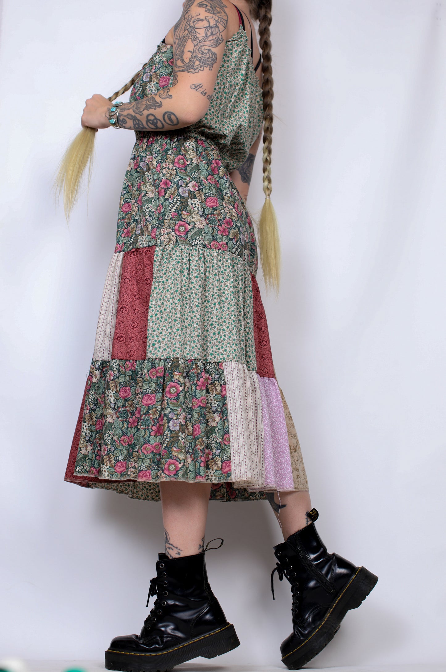 Maroon and Greens Ruffle Dress