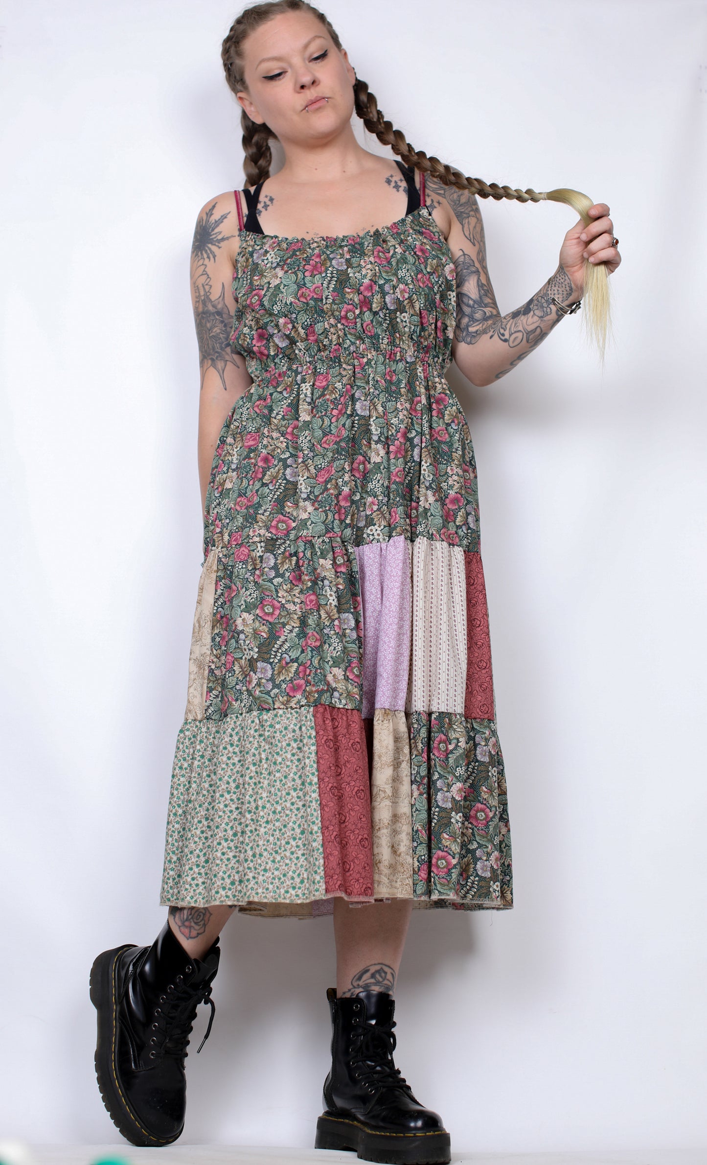 Maroon and Greens Ruffle Dress