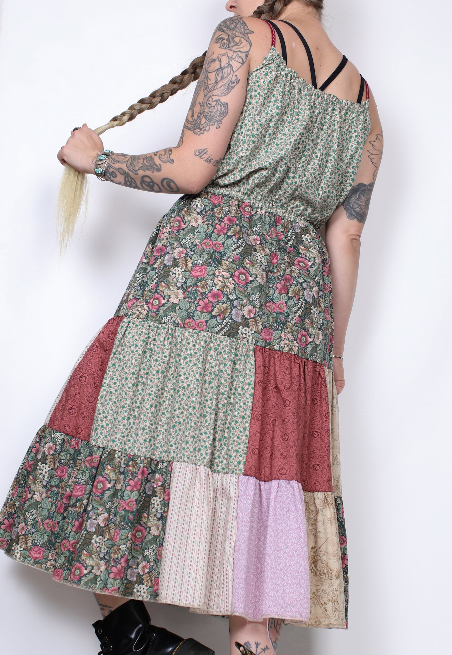 Maroon and Greens Ruffle Dress