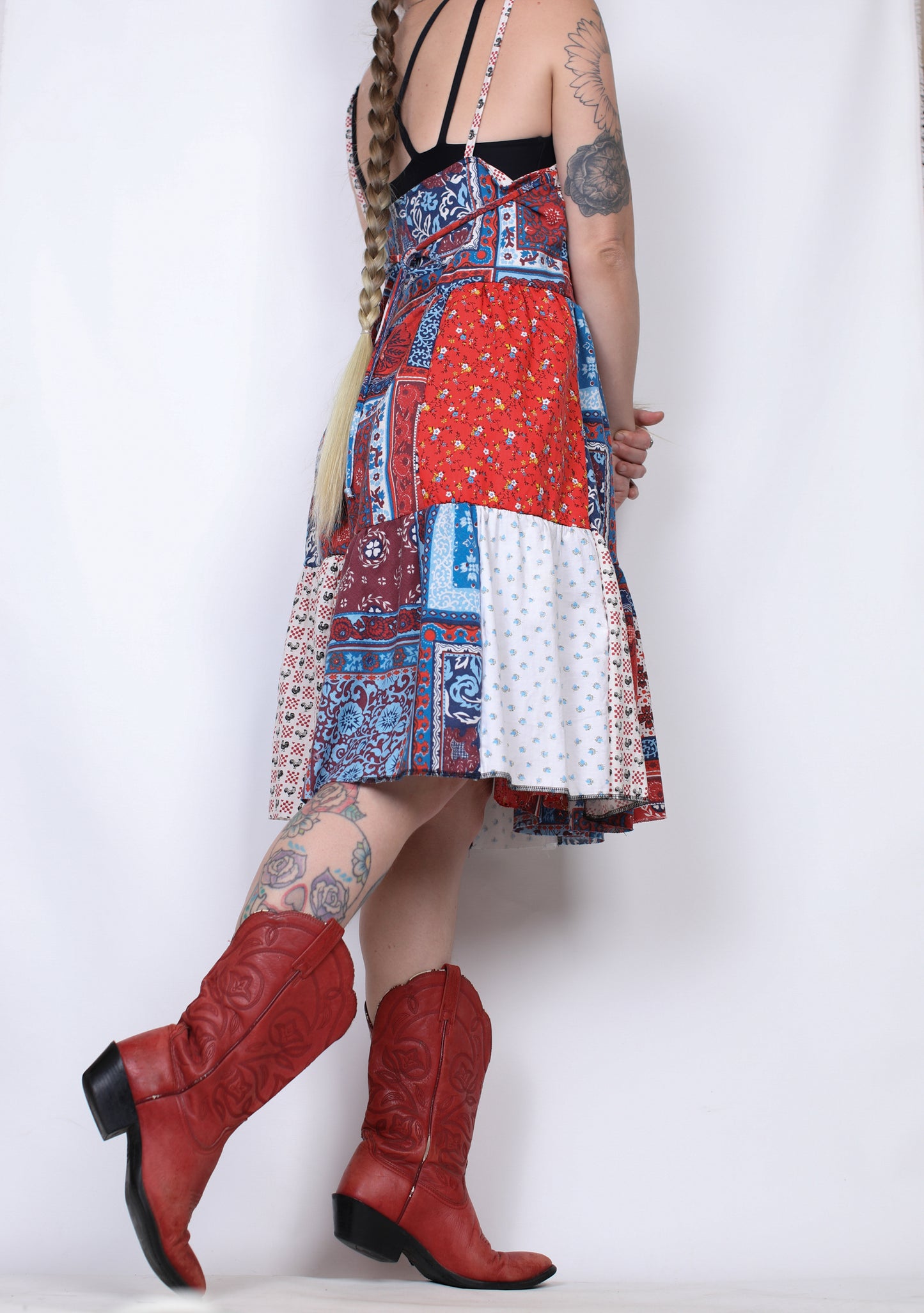 L - Reds and Blues Ruffle Dress