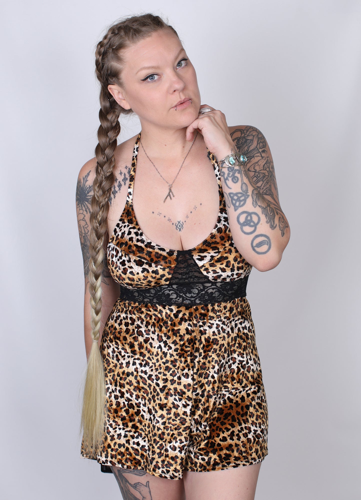 Leopard Velvet Shorts Onsie