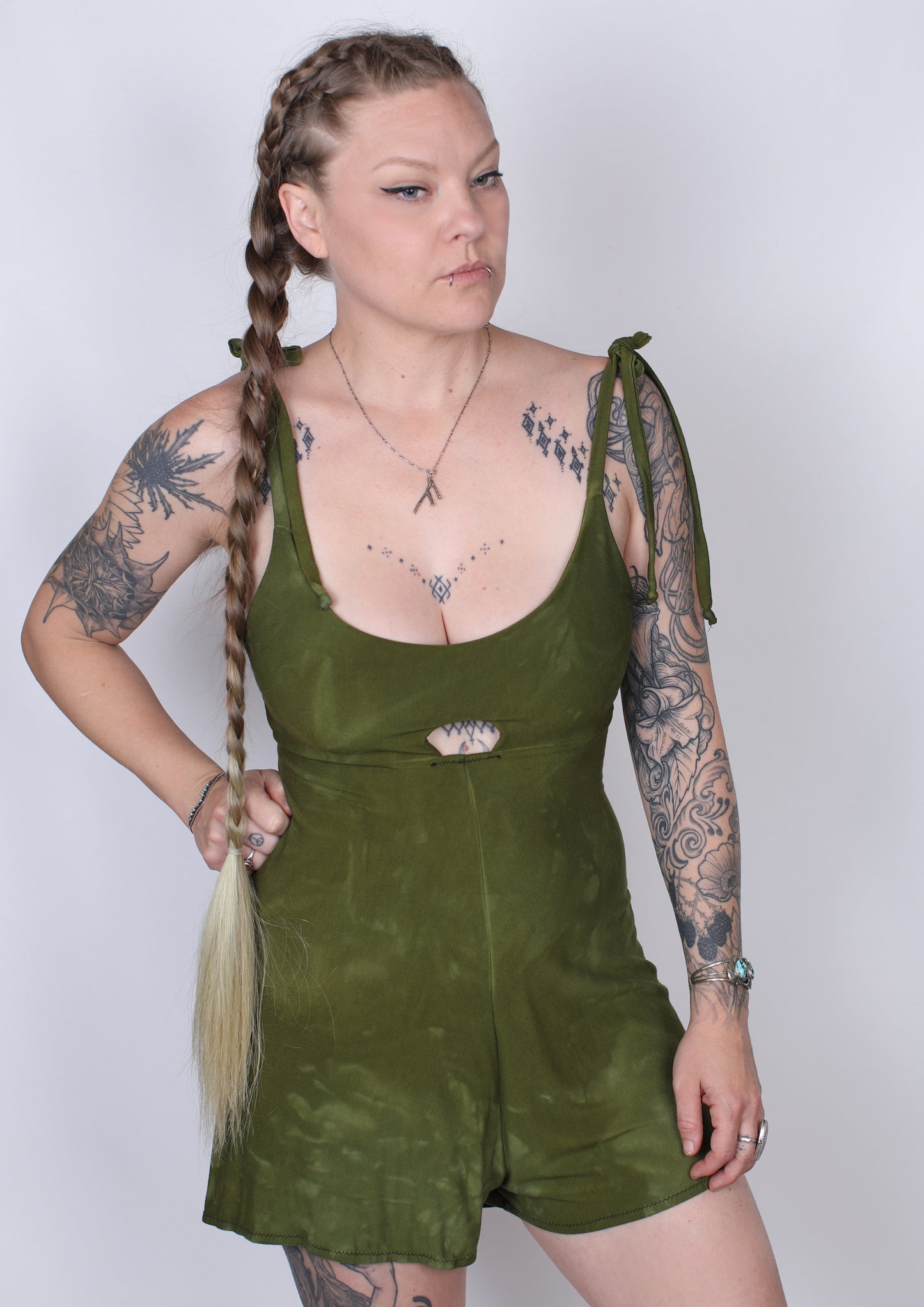 Olive Bamboo Shorts Onsie