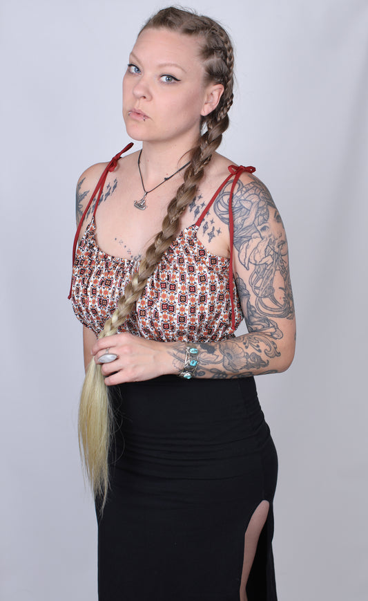 Retro Print Ruffle Top