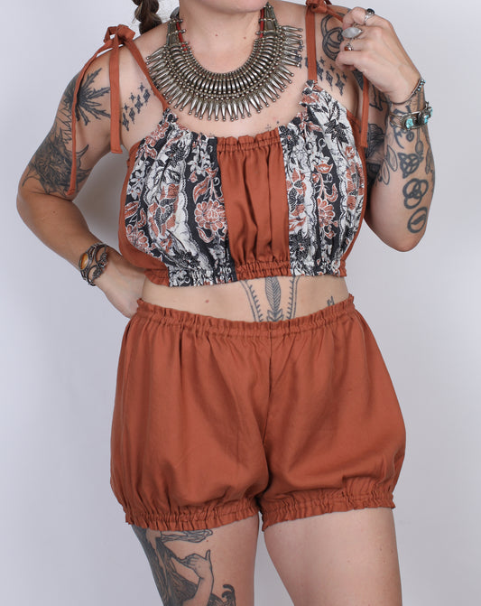 L/XL - Orange and Brown Tie-Top