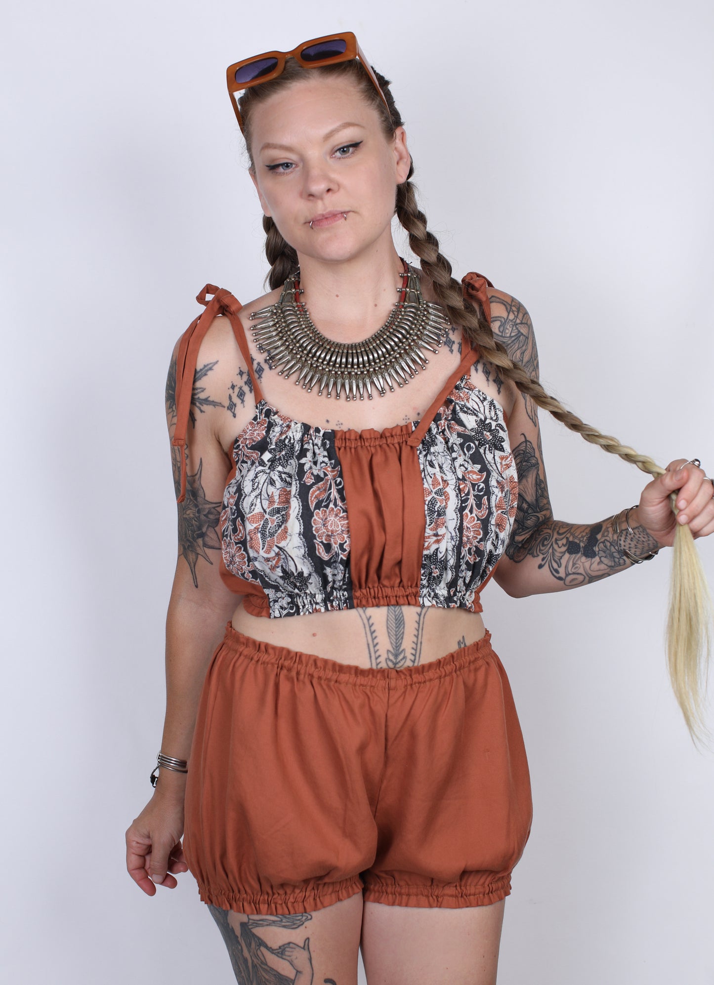 L/XL - Orange and Brown Tie-Top