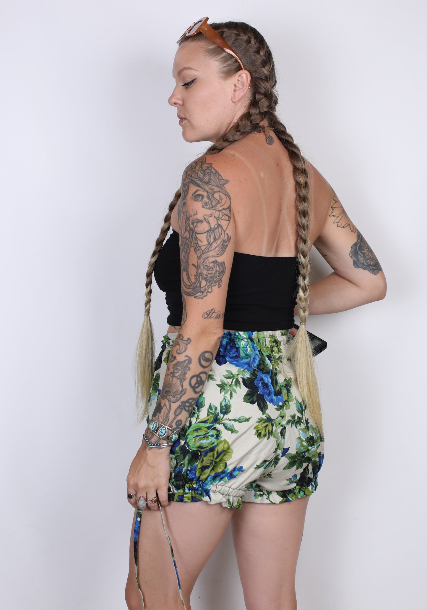Blue-Green Floral Bloomer Shorts