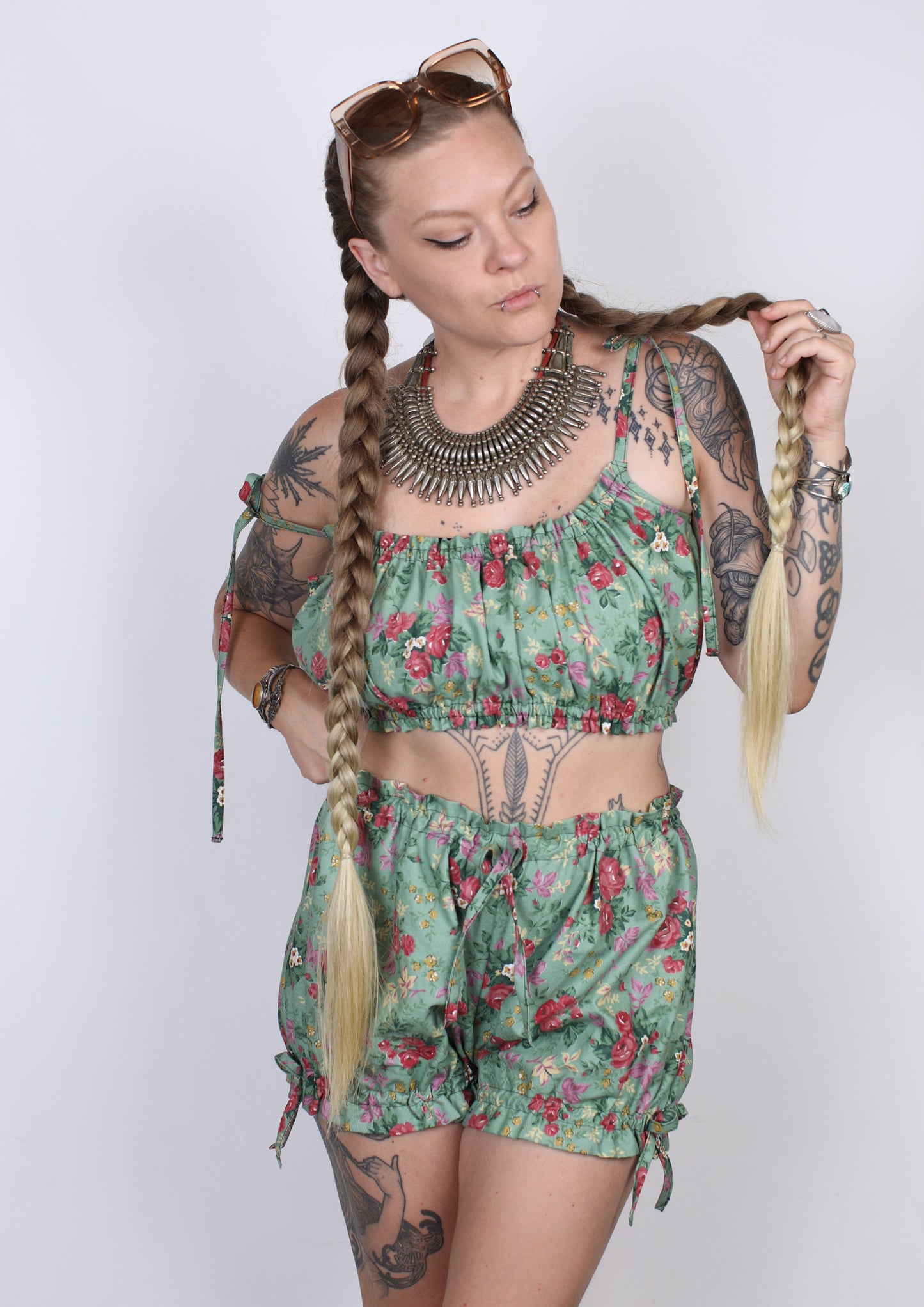 M - Minty Floral Tie-Top