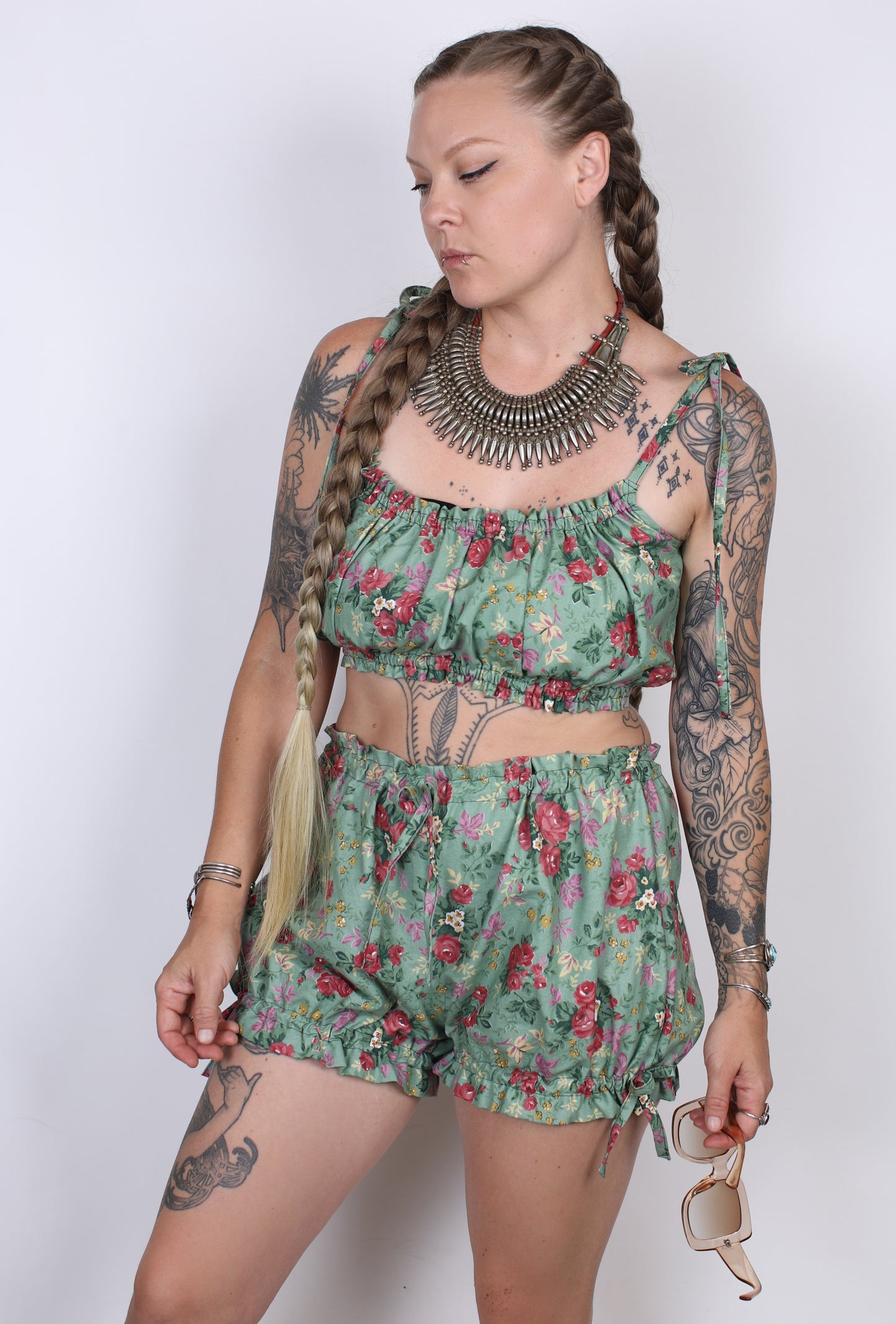 M - Minty Floral Tie-Top