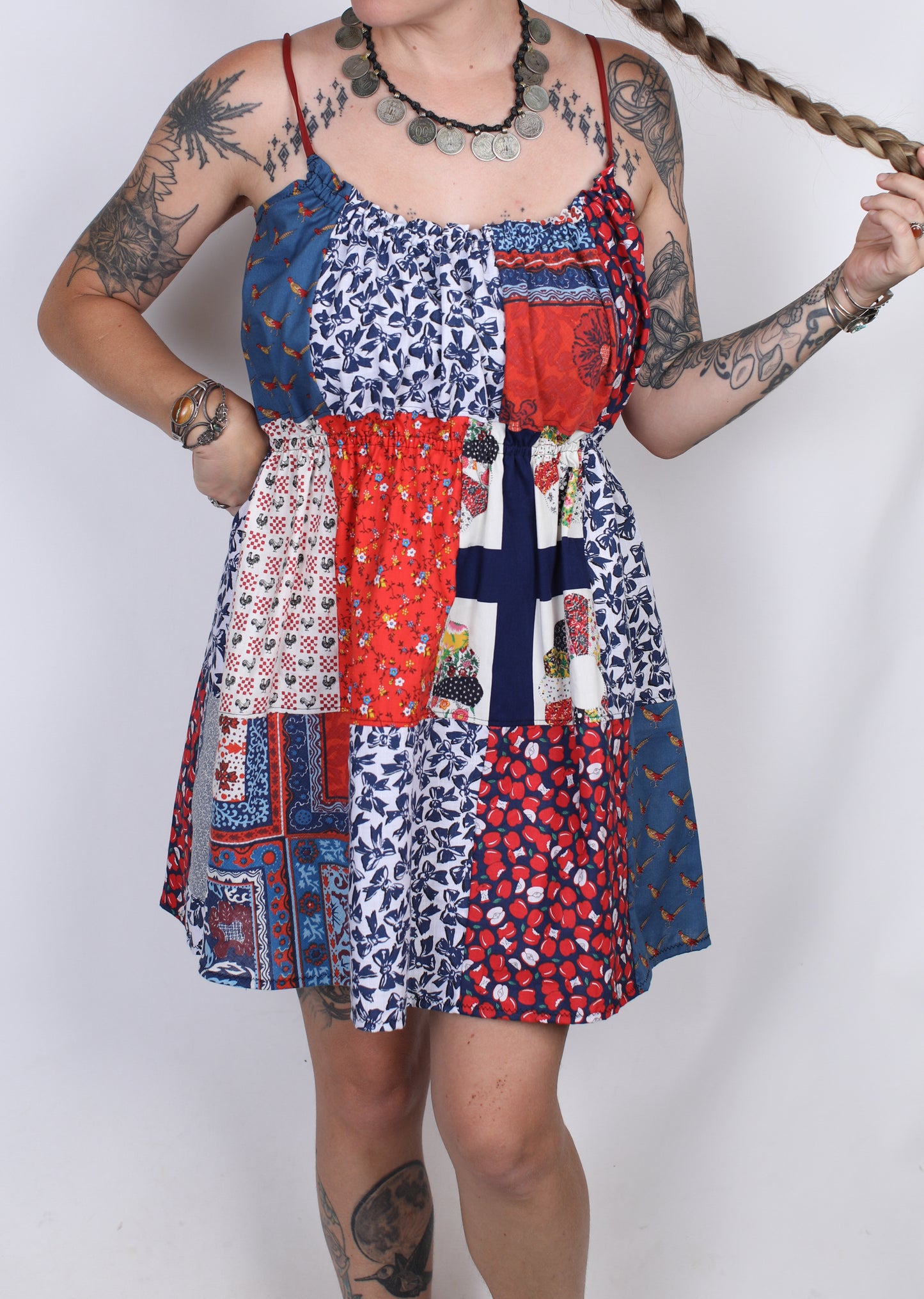 M - Reds and Blues Babydoll Dress