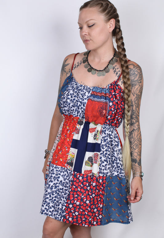 M - Reds and Blues Babydoll Dress