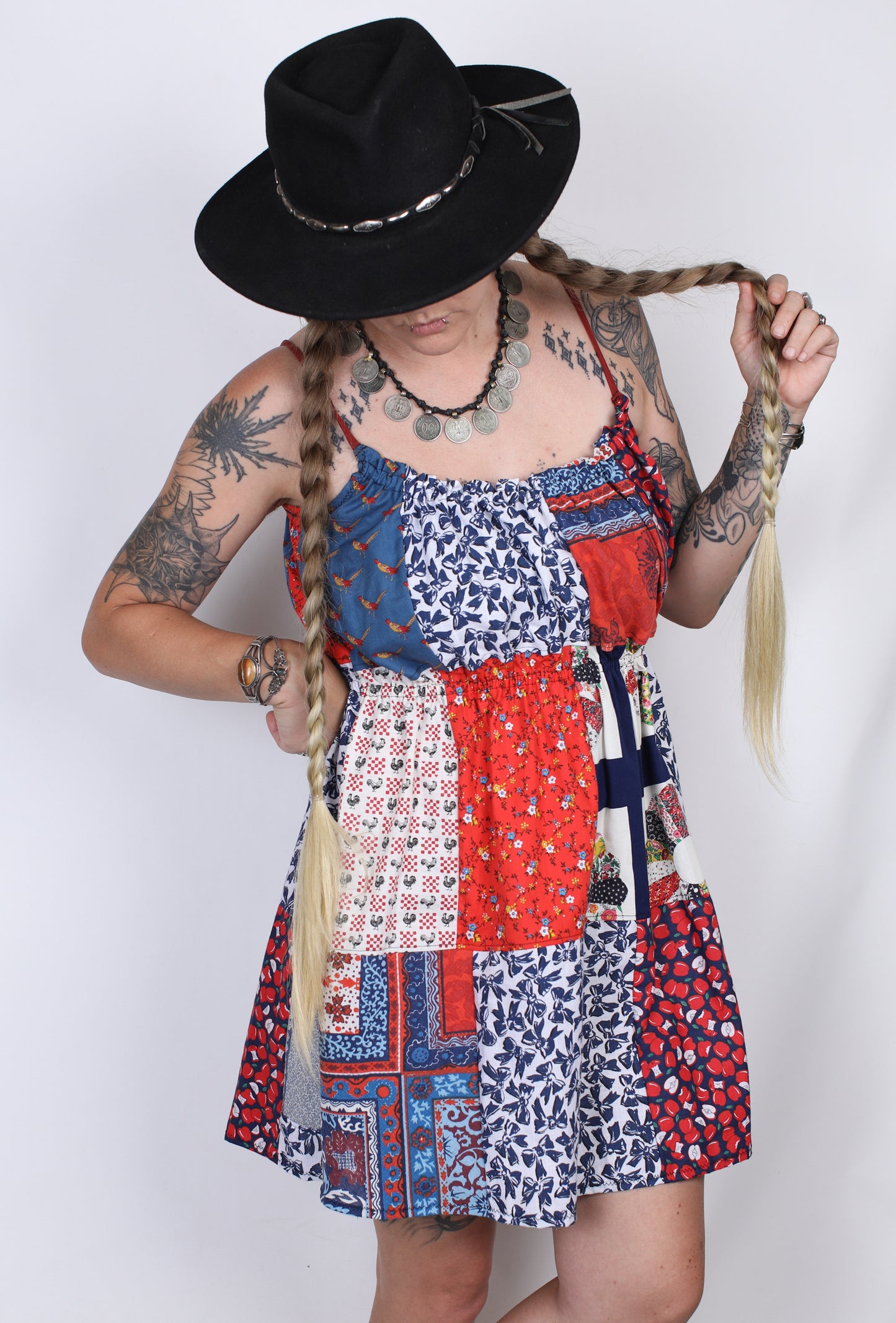 M - Reds and Blues Babydoll Dress