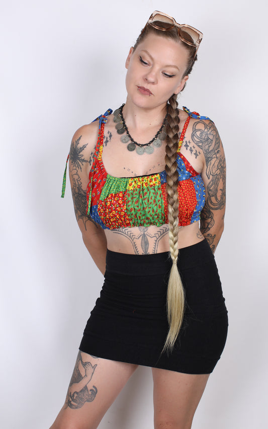S/M - Colorblock Vintage Ruffle Top