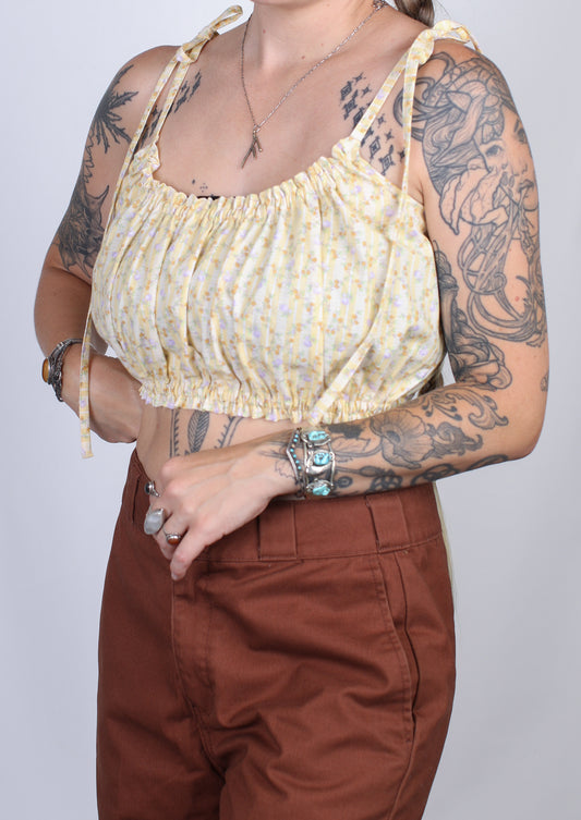 M/L - Yellow Floral Ruffle Top
